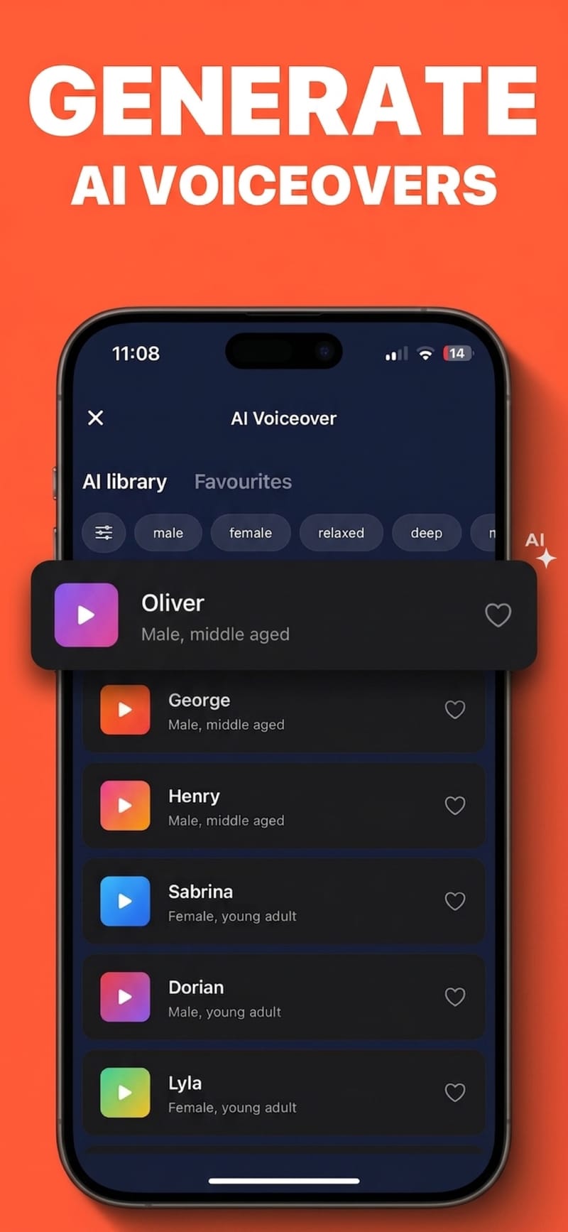 AI voiceover voice picker with playable samples
