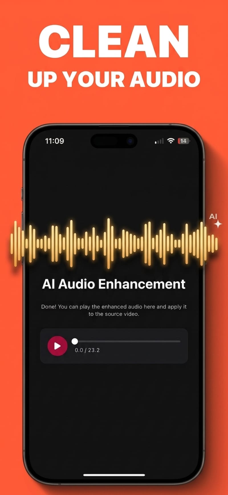 Enhance audio screen isolating a voice track from background noise