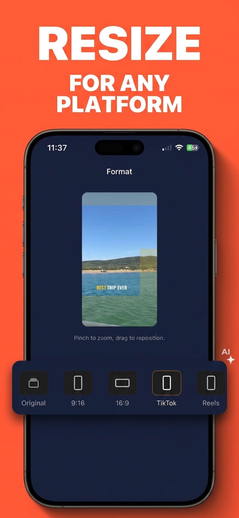 Format screen showing aspect ratio presets with safe-zone guides
